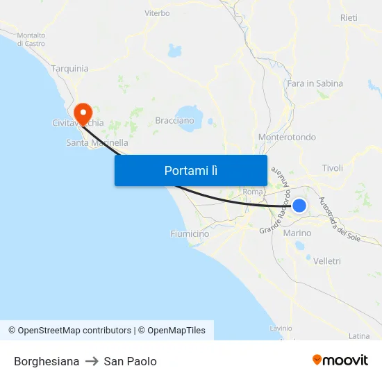 Borghesiana to San Paolo map