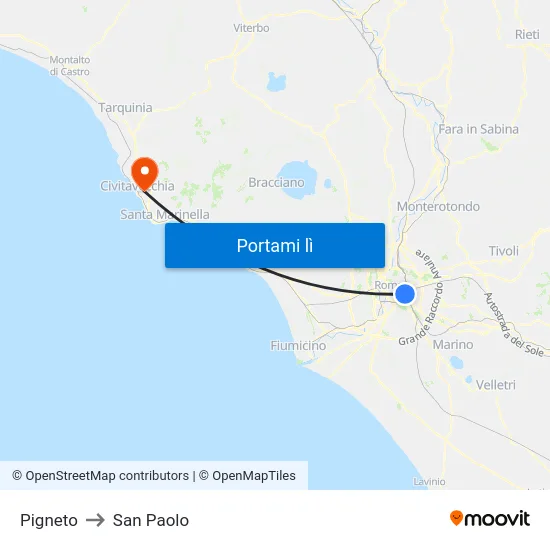 Pigneto to San Paolo map