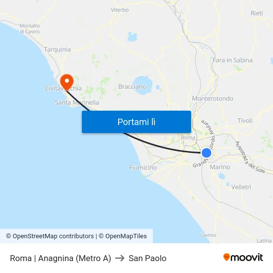 Roma | Anagnina (Metro A) to San Paolo map