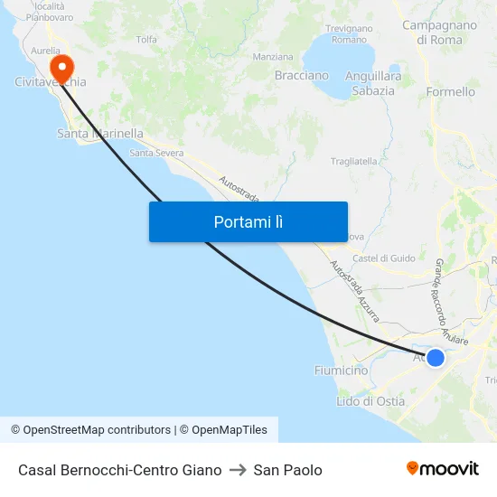Casal Bernocchi-Centro Giano to San Paolo map