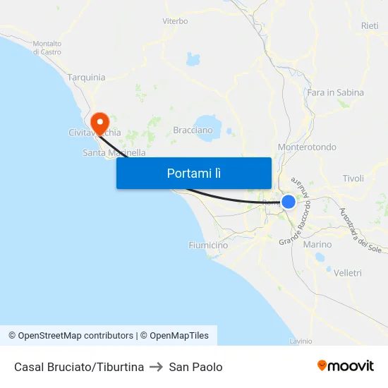 Casal Bruciato/Tiburtina to San Paolo map