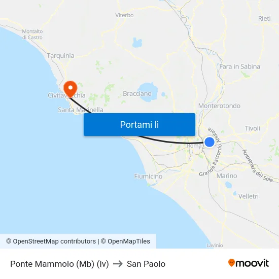 Ponte Mammolo (Mb) (Iv) to San Paolo map