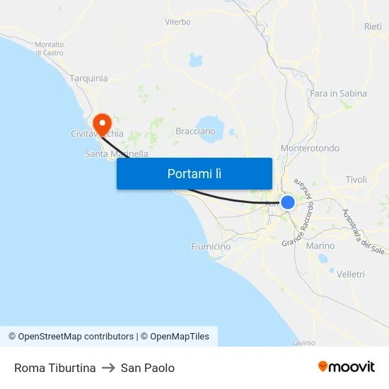 Roma Tiburtina to San Paolo map