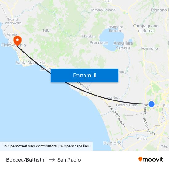 Boccea/Battistini to San Paolo map