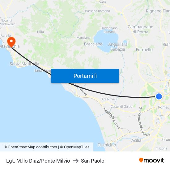 Lgt. M.llo Diaz/Ponte Milvio to San Paolo map