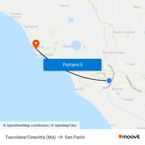 Tuscolana/Cinecittà (Ma) to San Paolo map