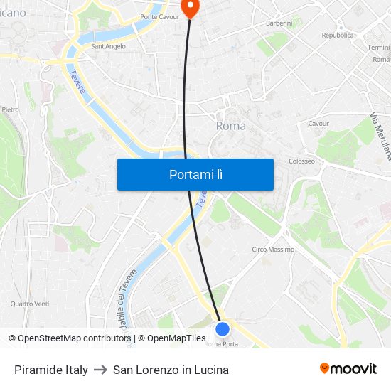 Piramide Italy to San Lorenzo in Lucina map