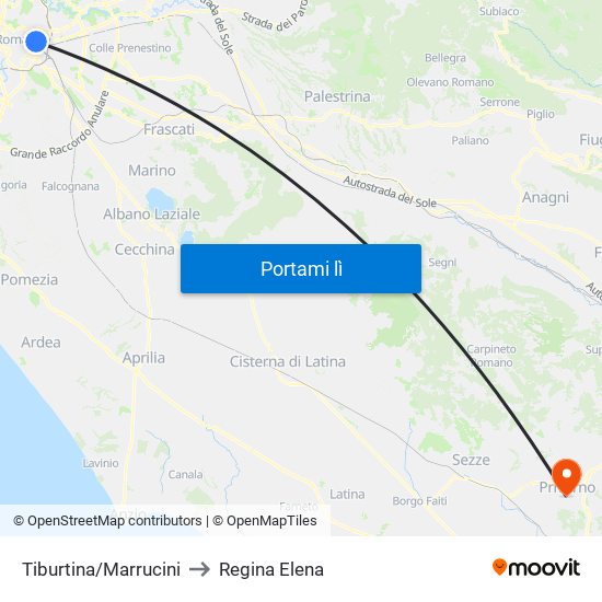 Tiburtina/Marrucini to Regina Elena map