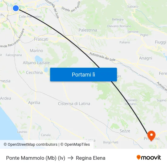 Ponte Mammolo (Mb) (Iv) to Regina Elena map