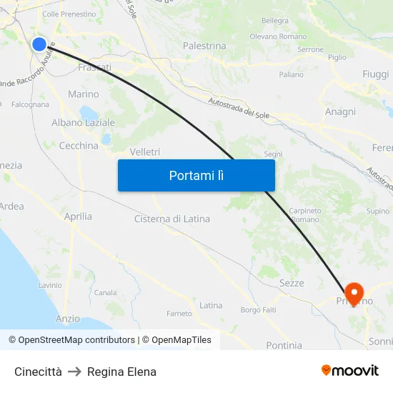 Cinecittà to Regina Elena map