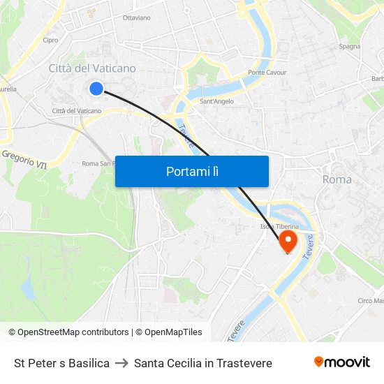 St Peter s Basilica to Santa Cecilia in Trastevere map