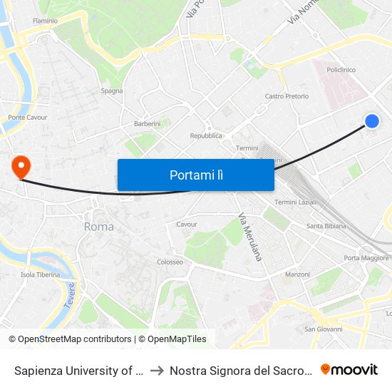 Sapienza University of Rome to Nostra Signora del Sacro Cuore map