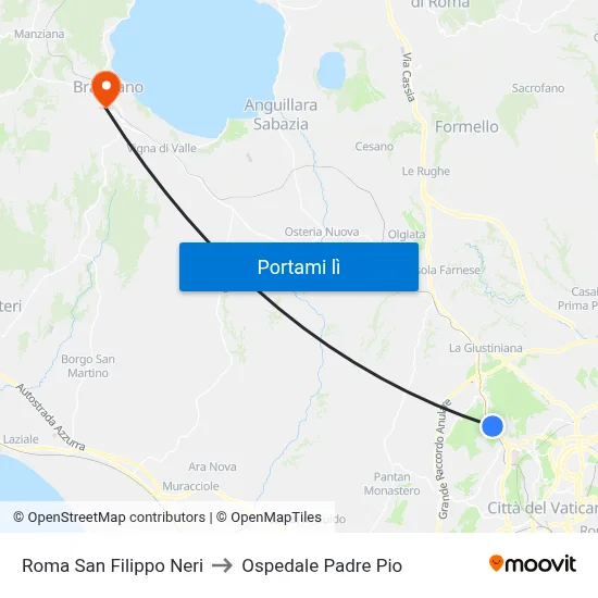 Roma San Filippo Neri to Ospedale Padre Pio map