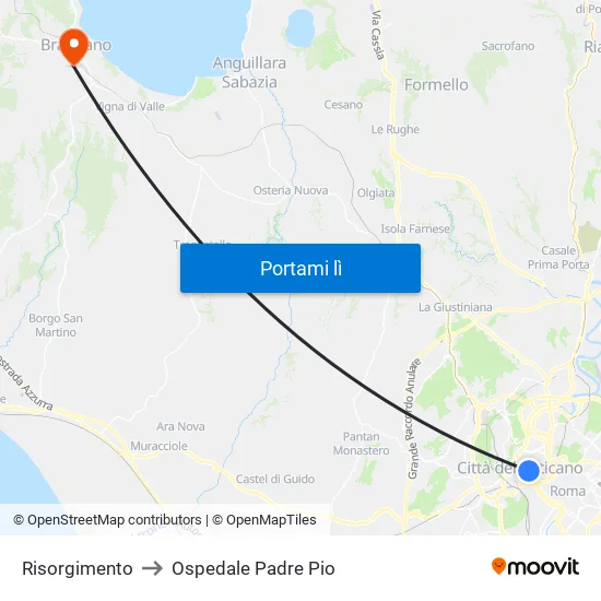 Risorgimento to Ospedale Padre Pio map