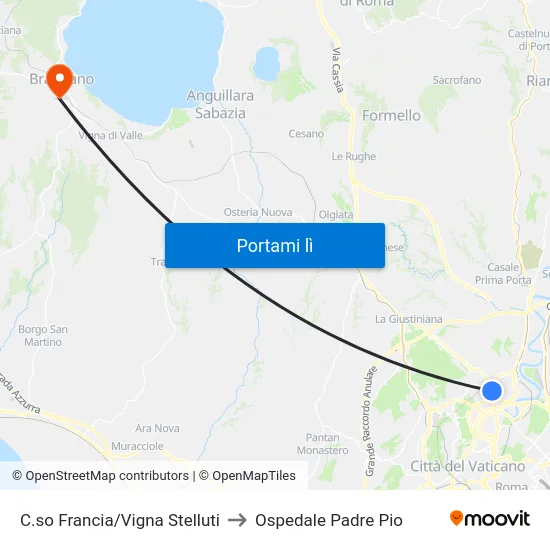 C.so Francia/Vigna Stelluti to Ospedale Padre Pio map