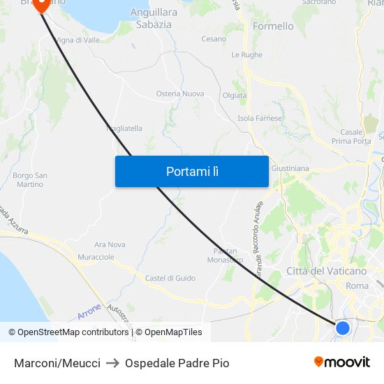 Marconi/Meucci to Ospedale Padre Pio map