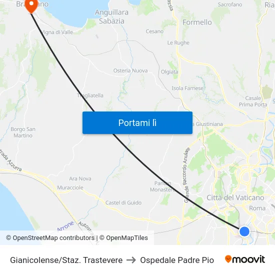 Gianicolense/Staz. Trastevere to Ospedale Padre Pio map