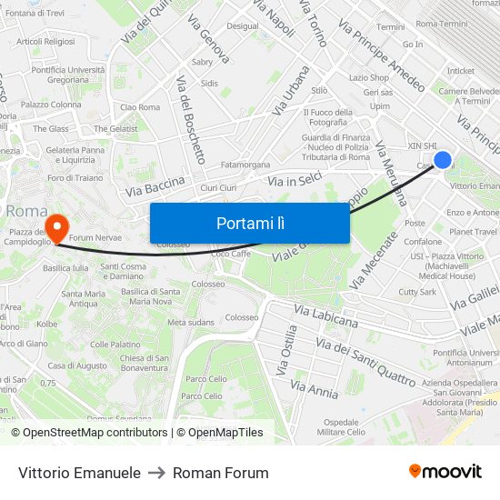 Vittorio Emanuele to Roman Forum map
