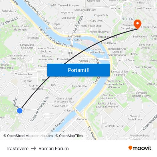 Trastevere to Roman Forum map