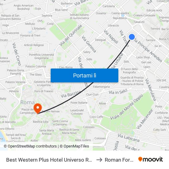 Best Western Plus Hotel Universo Rome to Roman Forum map