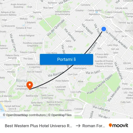 Best Western Plus Hotel Universo Rome to Roman Forum map