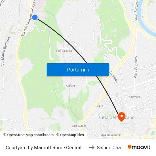 Courtyard by Marriott Rome Central Park to Sistine Chapel map