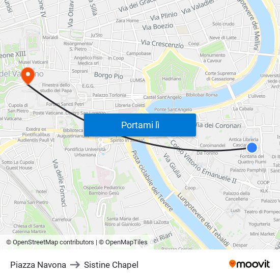 Piazza Navona to Sistine Chapel map