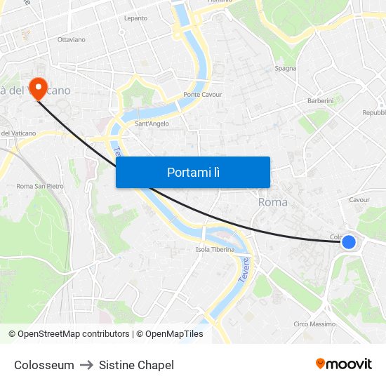 Colosseum to Sistine Chapel map