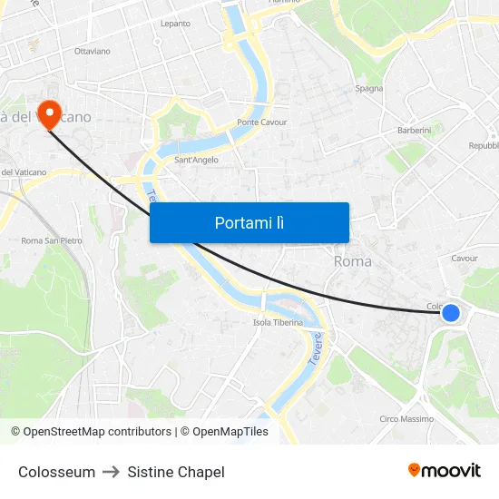 Colosseum to Sistine Chapel map