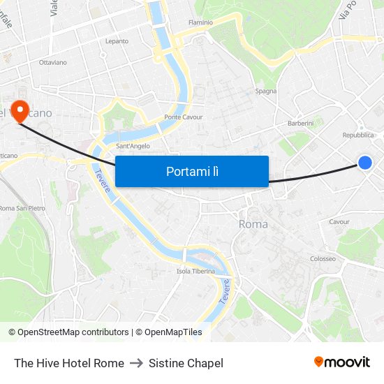The Hive Hotel Rome to Sistine Chapel map
