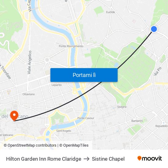 Hilton Garden Inn Rome Claridge to Sistine Chapel map