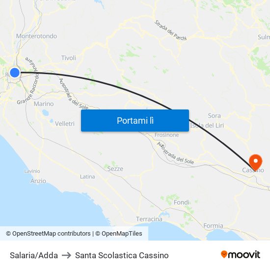 Salaria/Adda to Santa Scolastica Cassino map