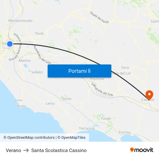 Verano to Santa Scolastica Cassino map