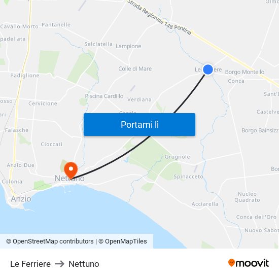 Le Ferriere to Nettuno map