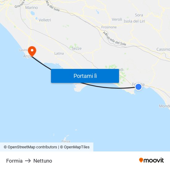 Formia to Nettuno map