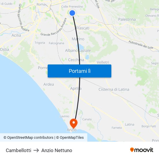 Cambellotti to Anzio Nettuno map