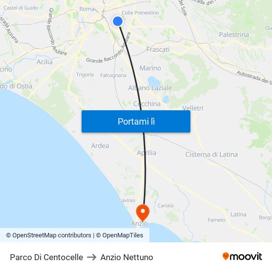Parco Di Centocelle to Anzio Nettuno map