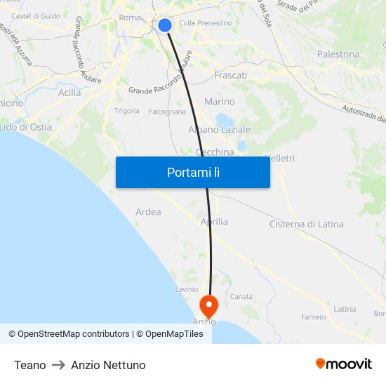 Teano to Anzio Nettuno map