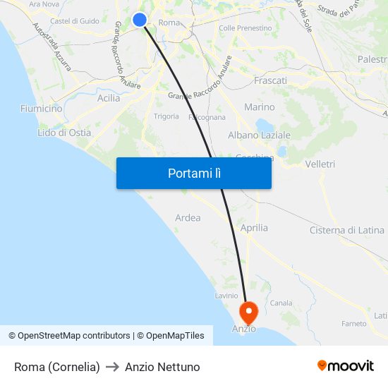 Roma (Cornelia) to Anzio Nettuno map