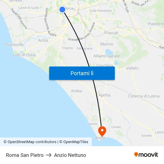Roma San Pietro to Anzio Nettuno map