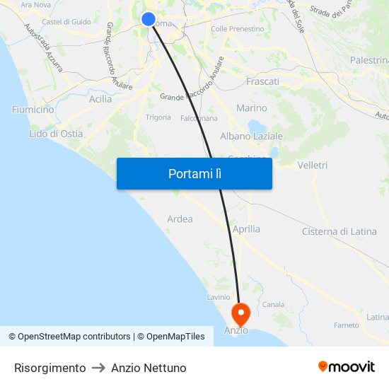 Risorgimento to Anzio Nettuno map