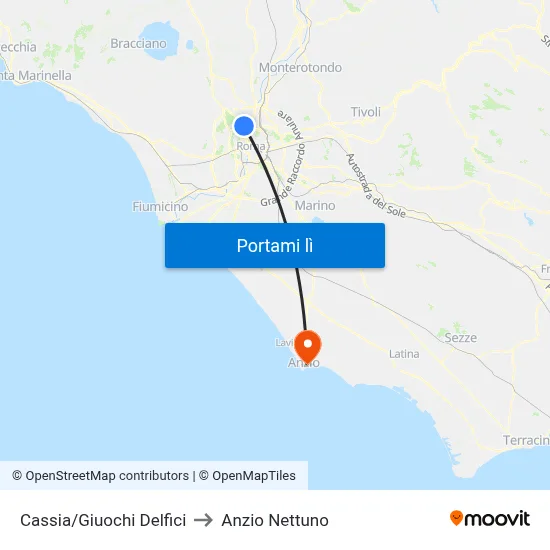 Cassia/Giuochi Delfici to Anzio Nettuno map