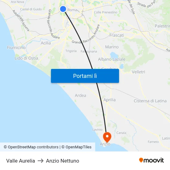 Valle Aurelia to Anzio Nettuno map