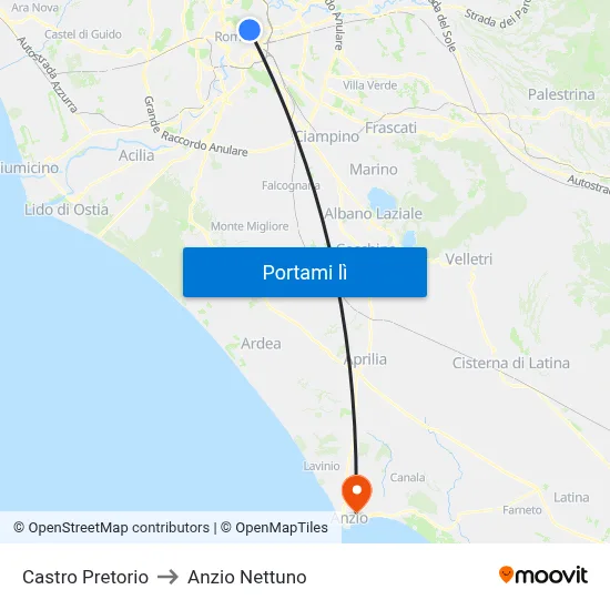 Castro Pretorio to Anzio Nettuno map