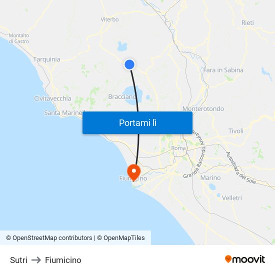 Sutri to Fiumicino map