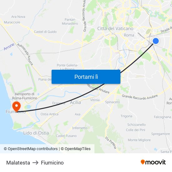 Malatesta to Fiumicino map