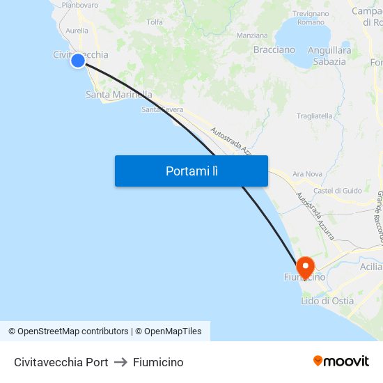 Civitavecchia Port to Fiumicino map