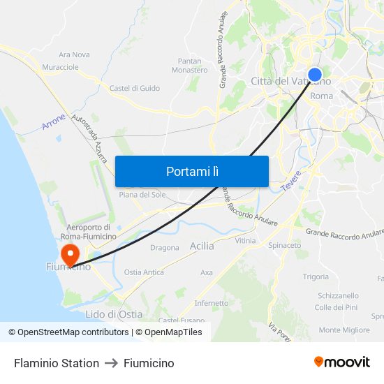 Flaminio Station to Fiumicino map