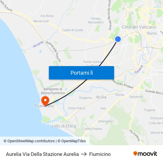 Aurelia Via Della Stazione Aurelia to Fiumicino map