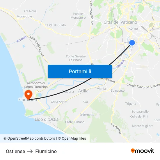 Ostiense to Fiumicino map